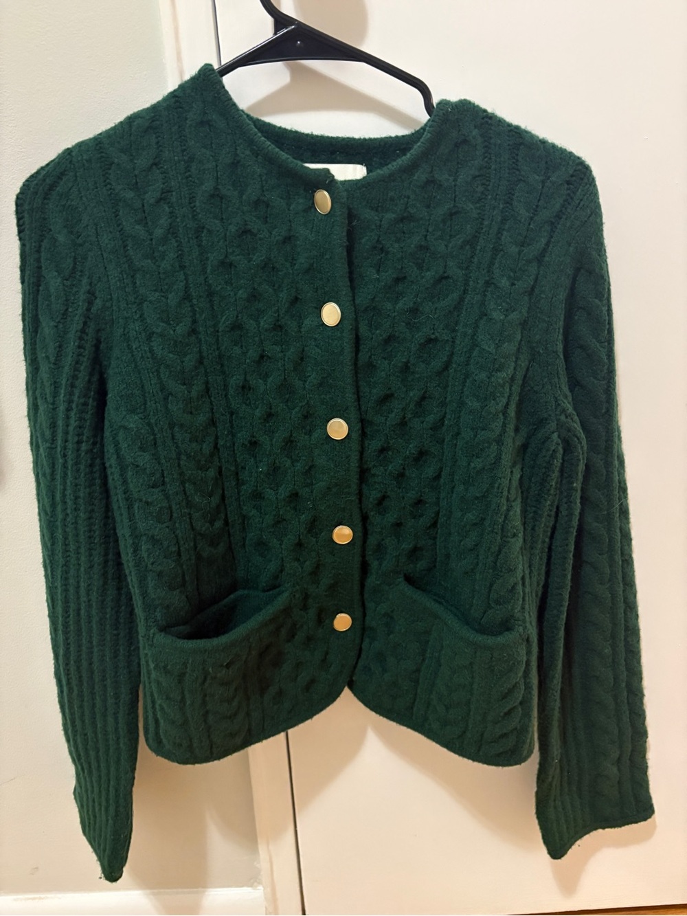 Abercrombie & Fitch Forest Green Cable Knit Button-Front Cardigan